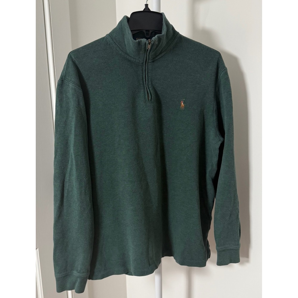 Polo Ralph Lauren Sweater Mens L Green Quarter Zip Mock Neck Pullover Pony